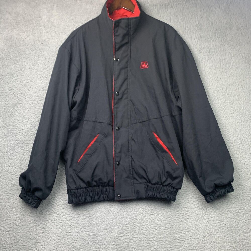 Vintage Pioneer Seed Corn Jacket Mens LT Black Red Lined Windbreaker USA